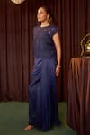Buy Coeur Navy Silk Organza, Satin Embroidery Round Riva Corded Top And Draped Pant Set Online at Aza Fashions Buy_Coeur_Navy Silk Organza, Satin Embroidery Round Riva Corded Top And Draped Pant Set _Online_at_Aza_Fashions