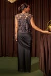 Shop Coeur Black Silk, Satin Cut Work, Beads High Neck Riva Corded Top And Draped Pant Set at Aza Fashions Shop_Coeur_Black Silk, Satin Cut Work, Beads High Neck Riva Corded Top And Draped Pant Set _at_Aza_Fashions
