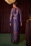 Shop Coeur Purple Tissue, Silk Embroidery V-neck, Collared Zova Draped Dress at Aza Fashions Shop_Coeur_Purple Tissue, Silk Embroidery V-neck, Collared Zova Draped Dress _at_Aza_Fashions