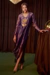 Buy Coeur Purple Tissue, Silk Embroidery V-neck, Collared Zova Draped Dress at Aza Fashions Buy_Coeur_Purple Tissue, Silk Embroidery V-neck, Collared Zova Draped Dress _at_Aza_Fashions