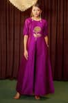 Buy Coeur Purple Silk Embroidery Round Neck Elor Rosara Jumpsuit at Aza Fashions Buy_Coeur_Purple Silk Embroidery Round Neck Elor Rosara Jumpsuit _at_Aza_Fashions