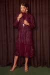 Coeur Wine , Satin, Silk Embroidery, Gleia Corded Jacket And Dress Set Online at Aza Fashions Coeur_Wine , Satin, Silk Embroidery, Gleia Corded Jacket And Dress Set _Online_at_Aza_Fashions
