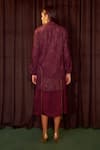 Shop Coeur Wine , Satin, Silk Embroidery, Gleia Corded Jacket And Dress Set at Aza Fashions Shop_Coeur_Wine , Satin, Silk Embroidery, Gleia Corded Jacket And Dress Set _at_Aza_Fashions