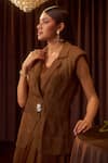 Shop_Coeur_Brown , Satin, Silk Gleia Tawny Dress With Corded Jacket _Online_at_Aza_Fashions
