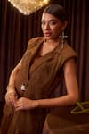 Coeur_Brown , Satin, Silk Gleia Tawny Dress With Corded Jacket _at_Aza_Fashions