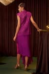 Shop Coeur Fuchsia Satin, Silk Organza Embroidery V-neck Gleia Dress With Corded Jacket at Aza Fashions Shop_Coeur_Fuchsia Satin, Silk Organza Embroidery V-neck Gleia Dress With Corded Jacket _at_Aza_Fashions