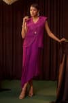 Coeur Fuchsia Satin, Silk Organza Embroidery V-neck Gleia Dress With Corded Jacket Online at Aza Fashions Coeur_Fuchsia Satin, Silk Organza Embroidery V-neck Gleia Dress With Corded Jacket _Online_at_Aza_Fashions
