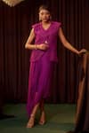 Buy Coeur Fuchsia Satin, Silk Organza Embroidery V-neck Gleia Dress With Corded Jacket at Aza Fashions Buy_Coeur_Fuchsia Satin, Silk Organza Embroidery V-neck Gleia Dress With Corded Jacket _at_Aza_Fashions