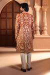Arihant Rai Sinha_Orange Silk, Dupion Embroidery Floral Botanic Sherwani Set _Online_at_Aza_Fashions