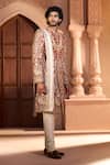 Buy_Arihant Rai Sinha_Orange Silk, Dupion Embroidery Floral Botanic Sherwani Set 