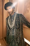 Buy_Arihant Rai Sinha_Navy Silk, Dupion Embroidery, Metallic Thread Botanic Sherwani Set _Online