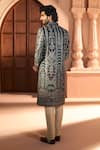 Arihant Rai Sinha_Navy Silk, Dupion Embroidery, Metallic Thread Botanic Sherwani Set _Online_at_Aza_Fashions