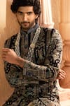Arihant Rai Sinha_Navy Silk, Dupion Embroidery, Metallic Thread Botanic Sherwani Set 