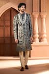 Arihant Rai Sinha_Navy Silk, Dupion Embroidery, Metallic Thread Botanic Sherwani Set 