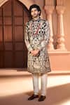 Shop Arihant Rai Sinha Black Dupion Embroidery Floral Sherwani Set Online at Aza Fashions Shop_Arihant Rai Sinha_Black Dupion Embroidery Floral Sherwani Set _Online_at_Aza_Fashions