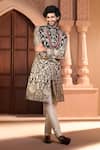 Shop Arihant Rai Sinha Black Dupion Embroidery Floral Sherwani Set Shop_Arihant Rai Sinha_Black Dupion Embroidery Floral Sherwani Set