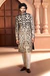 Arihant Rai Sinha Black Dupion Embroidery Floral Sherwani Set Online Arihant Rai Sinha_Black Dupion Embroidery Floral Sherwani Set _Online