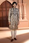 Shop Arihant Rai Sinha Black Dupion Embroidery Floral Sherwani Set Online Shop_Arihant Rai Sinha_Black Dupion Embroidery Floral Sherwani Set _Online