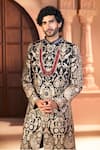Arihant Rai Sinha Black Dupion Embroidery Floral Sherwani Set Arihant Rai Sinha_Black Dupion Embroidery Floral Sherwani Set