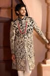 Arihant Rai Sinha Black Dupion Embroidery Floral Sherwani Set Arihant Rai Sinha_Black Dupion Embroidery Floral Sherwani Set