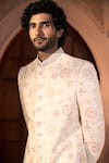 Shop Arihant Rai Sinha Cream Dupion Embroidery, Sequins Floral Pastel Sherwani Set Online at Aza Fashions Shop_Arihant Rai Sinha_Cream Dupion Embroidery, Sequins Floral Pastel Sherwani Set _Online_at_Aza_Fashions
