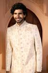 Arihant Rai Sinha Cream Dupion Embroidery, Sequins Floral Pastel Sherwani Set Online Arihant Rai Sinha_Cream Dupion Embroidery, Sequins Floral Pastel Sherwani Set _Online