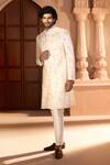 Shop Arihant Rai Sinha Cream Dupion Embroidery, Sequins Floral Pastel Sherwani Set Online Shop_Arihant Rai Sinha_Cream Dupion Embroidery, Sequins Floral Pastel Sherwani Set _Online