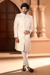 Arihant Rai Sinha Cream Dupion Embroidery, Sequins Floral Pastel Sherwani Set Arihant Rai Sinha_Cream Dupion Embroidery, Sequins Floral Pastel Sherwani Set