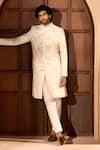 Arihant Rai Sinha Cream Dupion Embroidery, Sequins Floral Pastel Sherwani Set Arihant Rai Sinha_Cream Dupion Embroidery, Sequins Floral Pastel Sherwani Set