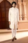 Arihant Rai Sinha Cream Dupion Embroidery, Sequins Floral Pastel Sherwani Set Arihant Rai Sinha_Cream Dupion Embroidery, Sequins Floral Pastel Sherwani Set