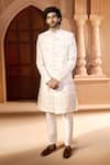 Shop_Arihant Rai Sinha_Cream Silk, Dupion Embroidery, Sequins, Metallic Thread Floral Sherwani Set _Online_at_Aza_Fashions