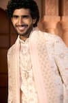 Shop_Arihant Rai Sinha_Cream Silk, Dupion Embroidery, Sequins, Metallic Thread Floral Sherwani Set 