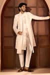 Shop_Arihant Rai Sinha_Cream Silk, Dupion Embroidery, Sequins, Metallic Thread Floral Sherwani Set _Online