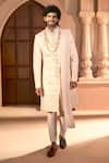 Shop_Arihant Rai Sinha_Cream Silk, Dupion Embroidery, Sequins Floral Sherwani Set _Online_at_Aza_Fashions