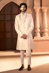 Shop_Arihant Rai Sinha_Cream Silk, Dupion Embroidery, Sequins Floral Sherwani Set 