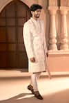 Buy_Arihant Rai Sinha_Cream Silk, Dupion Embroidery, Sequins Floral Sherwani Set _Online