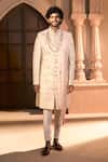 Arihant Rai Sinha_Cream Silk, Dupion Embroidery, Sequins Floral Sherwani Set 