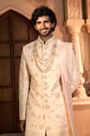 Arihant Rai Sinha_Cream Silk, Dupion Embroidery, Sequins Floral Sherwani Set 