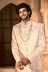 Arihant Rai Sinha_Cream Silk, Dupion Embroidery, Sequins Floral Sherwani Set 