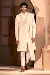 Arihant Rai Sinha_Cream Silk, Dupion Embroidery, Sequins Floral Sherwani Set 