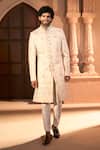 Shop_Arihant Rai Sinha_Cream Silk, Dupion Embroidery, Sequins Floral Sherwani Set _at_Aza_Fashions