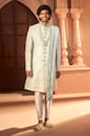 Arihant Rai Sinha Green Silk, Dupion Embroidery, Zari Floral Vine Sherwani Set at Aza Fashions Arihant Rai Sinha_Green Silk, Dupion Embroidery, Zari Floral Vine Sherwani Set _at_Aza_Fashions