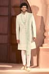 Arihant Rai Sinha Green Silk, Dupion Embroidery, Zari Floral Vine Sherwani Set Arihant Rai Sinha_Green Silk, Dupion Embroidery, Zari Floral Vine Sherwani Set