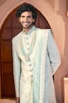 Arihant Rai Sinha Green Silk, Dupion Embroidery, Zari Floral Vine Sherwani Set Arihant Rai Sinha_Green Silk, Dupion Embroidery, Zari Floral Vine Sherwani Set