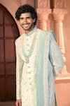 Arihant Rai Sinha Green Silk, Dupion Embroidery, Zari Floral Vine Sherwani Set Arihant Rai Sinha_Green Silk, Dupion Embroidery, Zari Floral Vine Sherwani Set