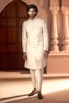 Shop_Arihant Rai Sinha_Cream Silk, Dupion Embroidery Sherwani And Pant Set 