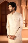 Arihant Rai Sinha_Beige Silk, Dupion Embroidery Floral Sherwani And Pant Set _at_Aza_Fashions