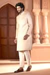 Shop_Arihant Rai Sinha_Beige Silk, Dupion Embroidery Floral Sherwani And Pant Set _Online