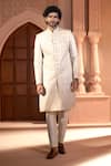 Arihant Rai Sinha_Beige Silk, Dupion Embroidery Floral Sherwani And Pant Set 