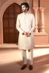 Arihant Rai Sinha_Beige Silk, Dupion Embroidery Floral Sherwani And Pant Set 